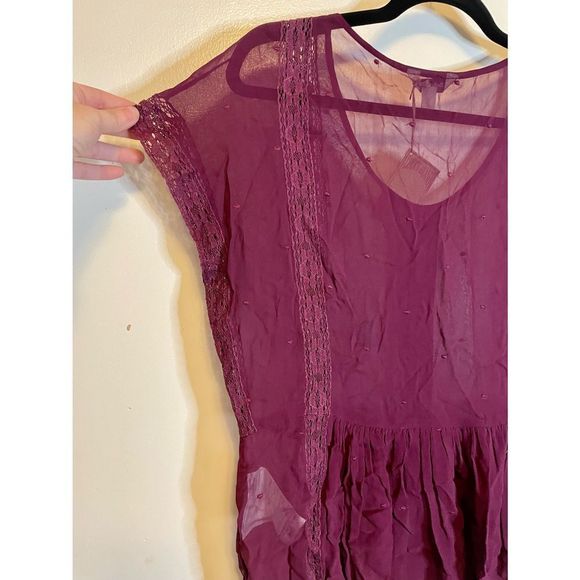 *Lucky Brand burgundy boho sheer blouse size S - Picture 5 of 8